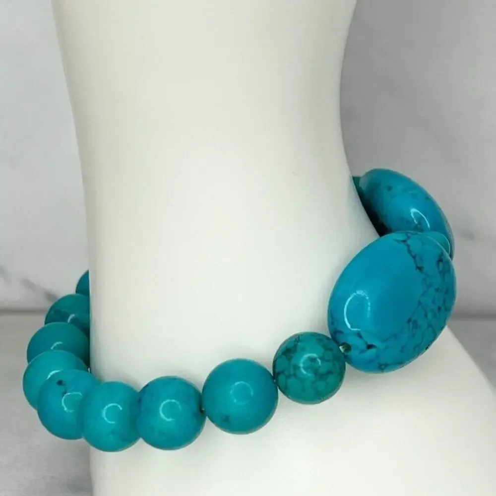Blue Faux Turquoise Beaded Stretch Bracelet